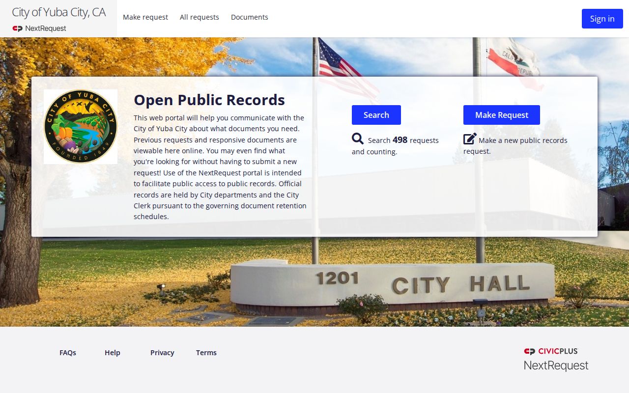Yuba City NextRequest public records portal