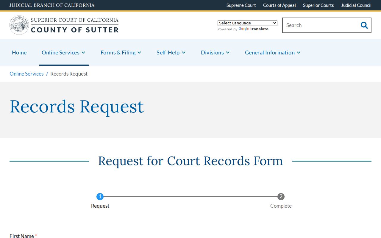 Sutter County criminal court records request form and fees