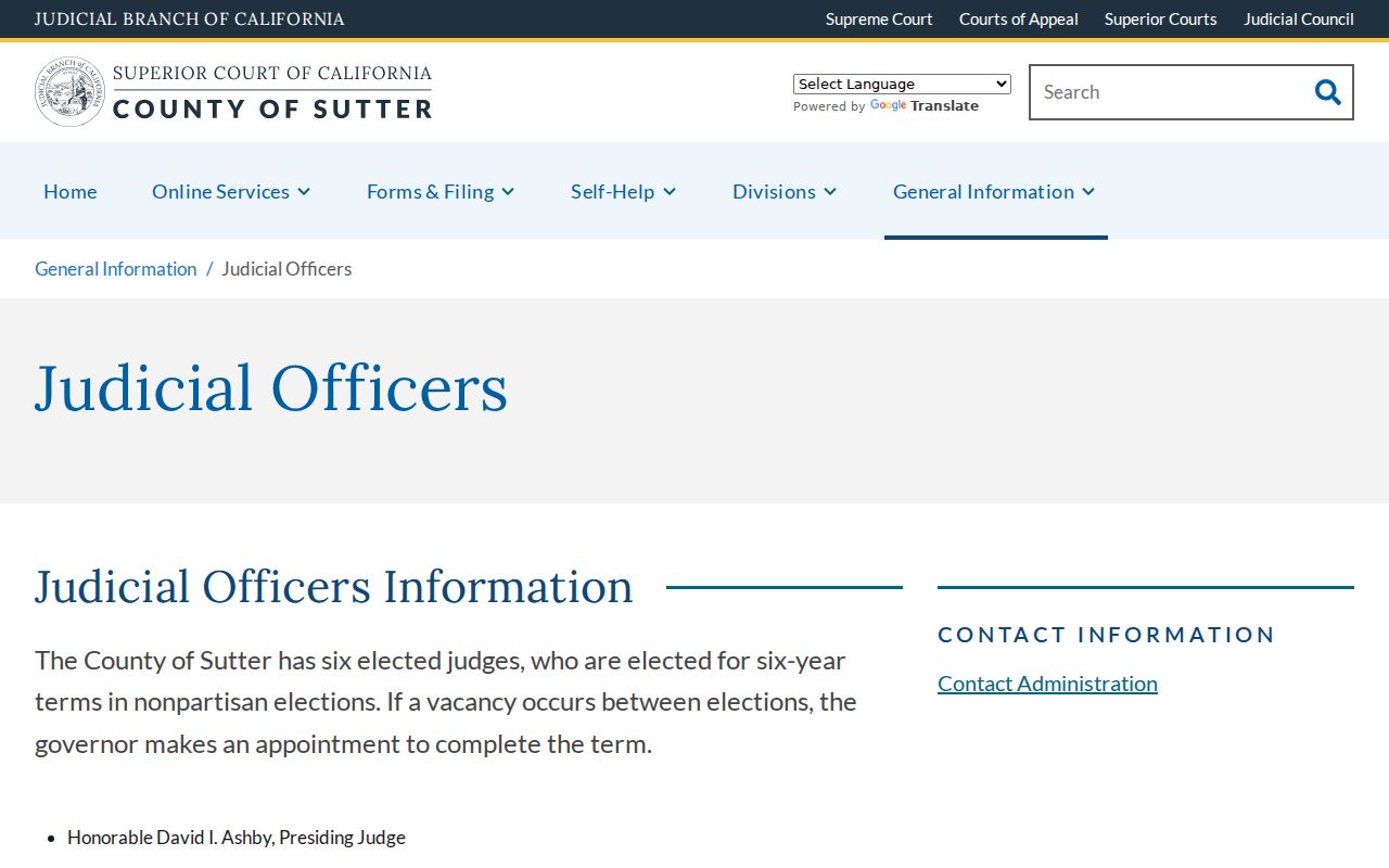 Sutter County criminal case judicial officer assignments