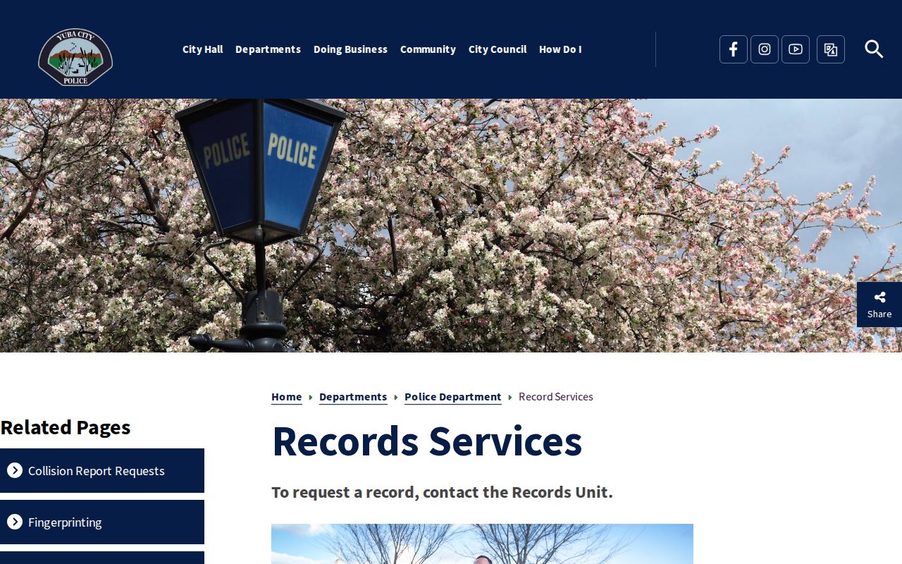 Yuba City Police Records Services information for local criminal records