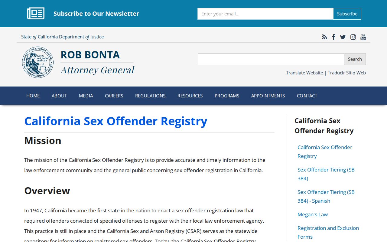 California Department of Justice sex offender registry overview